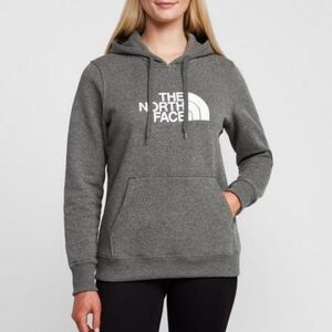 The North Face hooded sweatshirt heather grey white logo women's Medium EUC